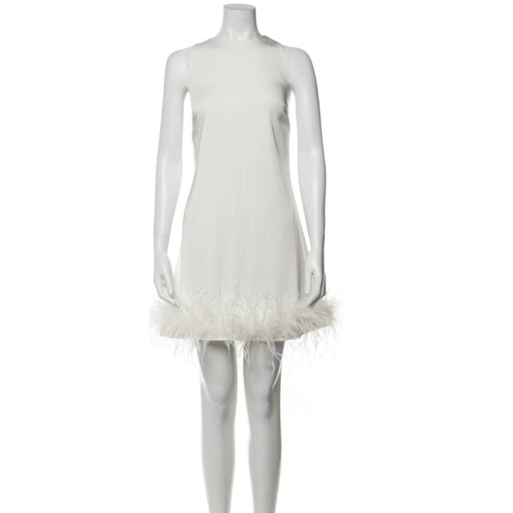 IEENA FOR MAC DUGGAL CREW NECK FEATHER DRESS